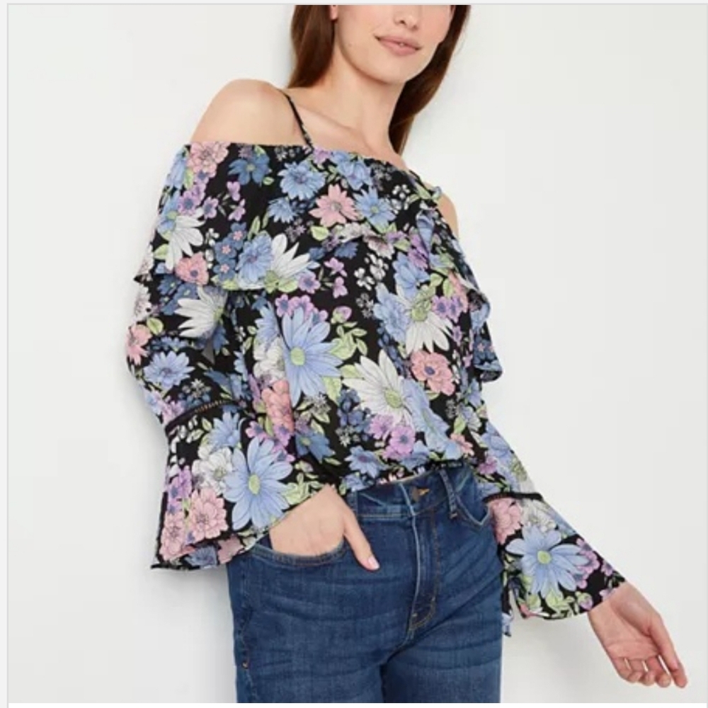 Brannan Womens Square Neck Blouse‎ X-small Blue NWT